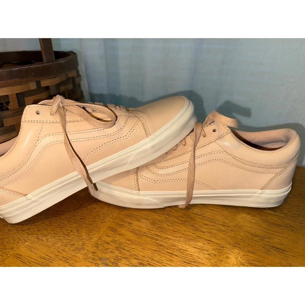 Vans Old Skool Veggie Tan Leather Sneakers Peach Beige Womens 8.5 Mens 7.0